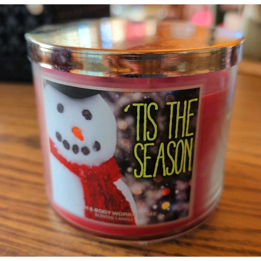 Bath & Body Works Tis' The Season 3 Wick Scented Candle 14.5 oz Holiday Snowman
